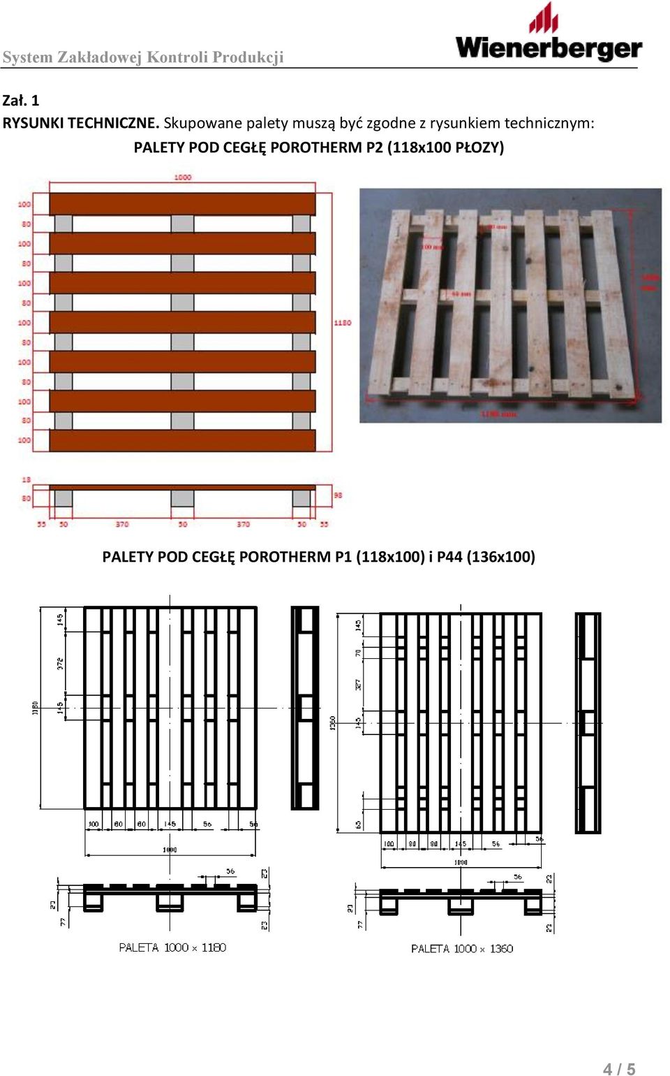 rysunkiem technicznym: PALETY POD CEGŁĘ P2