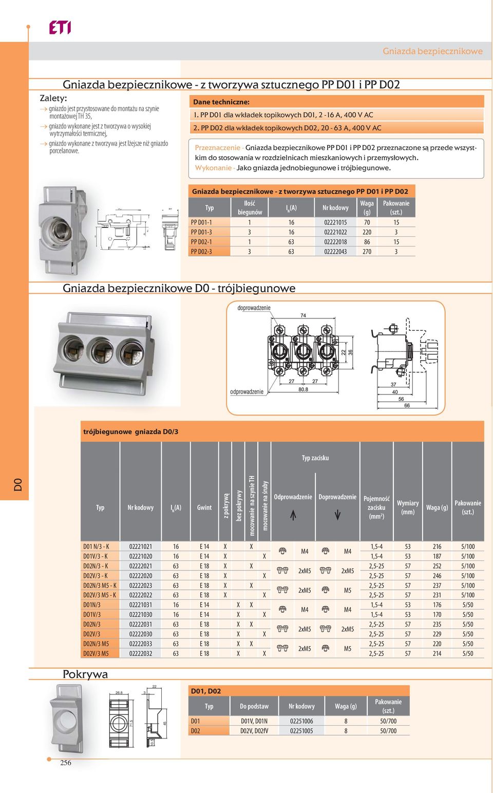 PP dla wkładek topikowych, 0-3 A, 00 V AC Przeznaczenie - Gniazda bezpiecznikowe PP 1 i PP przeznaczone są przede wszystkim do stosowania w rozdzielnicach mieszkaniowych i przemysłowych.