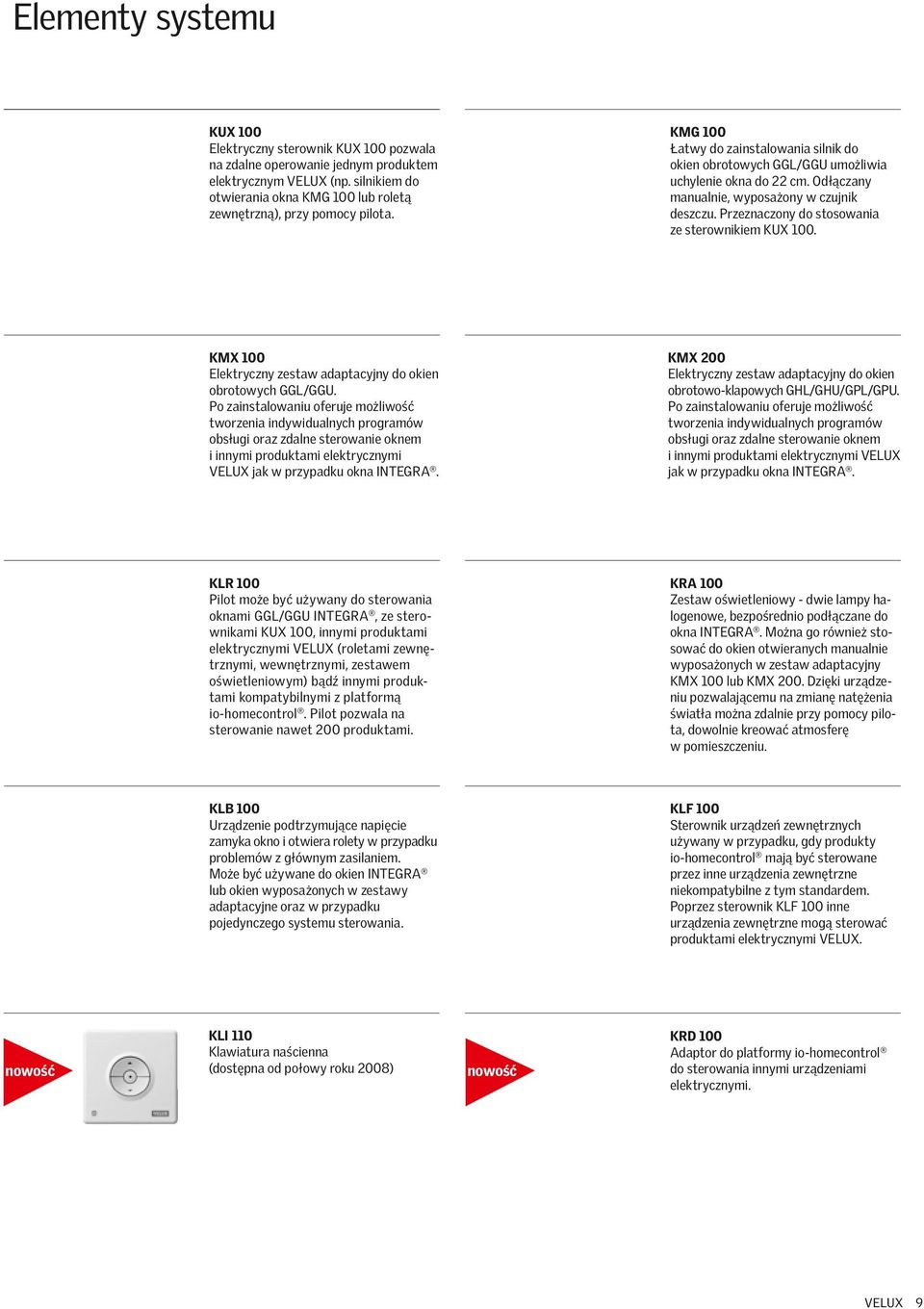 Odłączany manualnie, wyposażony w czujnik deszczu. Przeznaczony do stosowania ze sterownikiem KUX 100. KMX 100 Elektryczny zestaw adaptacyjny do okien obrotowych GGL/GGU.