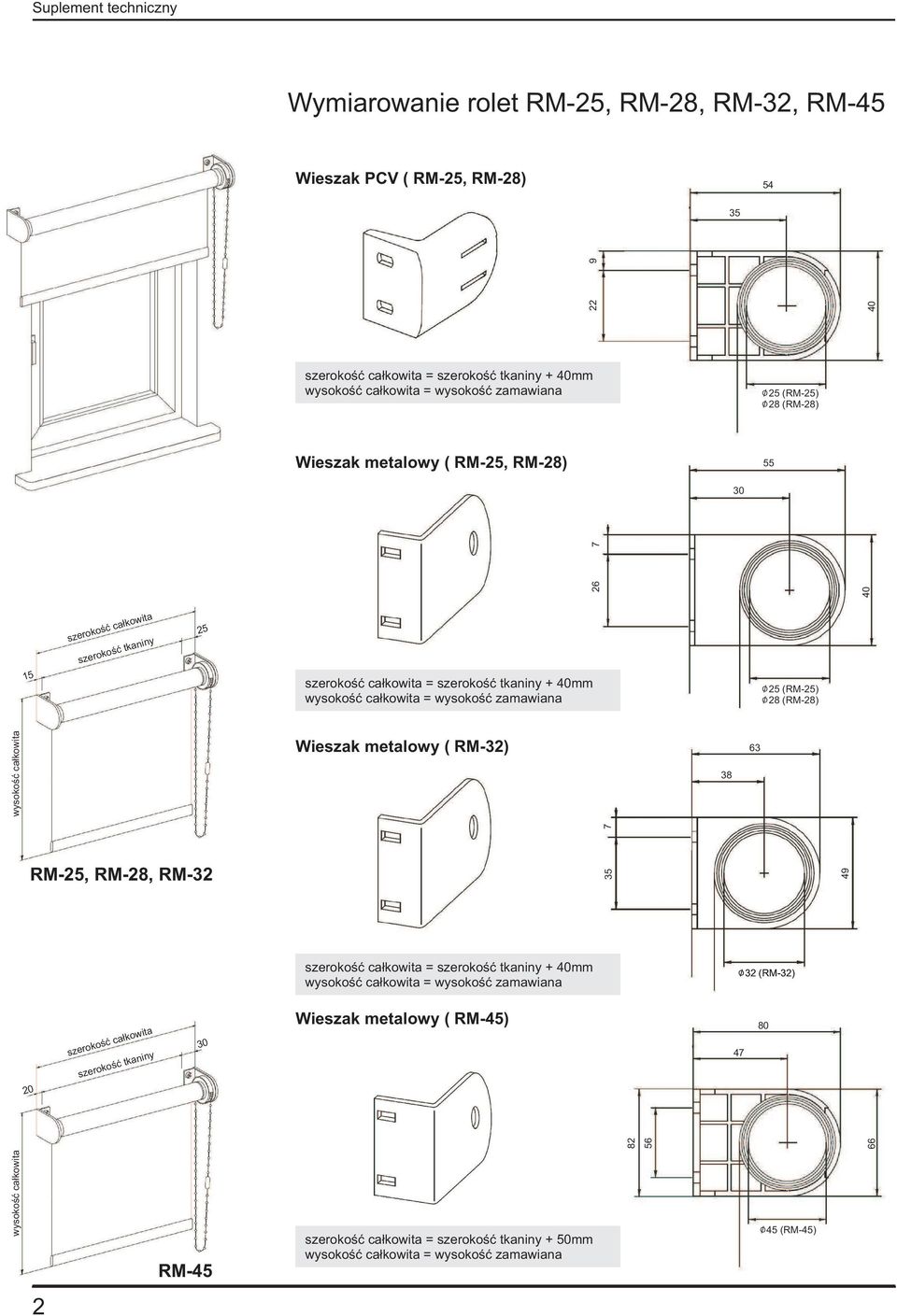 = wysokoœæ zamawiana /O 5 (RM-5) /O 8 (RM-8) Wieszak metalowy ( RM-) 8 6 RM-5, RM-8, RM- 5 7 49 = szerokoœæ tkaniny + 40mm = wysokoœæ