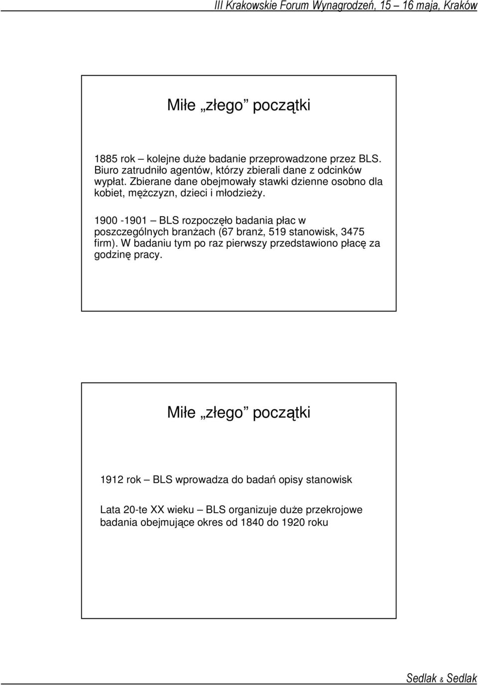1900-1901 BLS rozpoczęło badania płac w poszczególnych branŝach (67 branŝ, 519 stanowisk, 3475 firm).