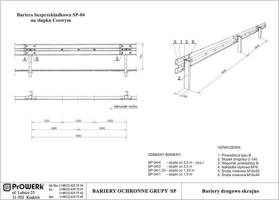 ) SP-04/2 - słupki co 2,0 m SP-04/1,33 - słupki co 1,33 m SP-04/1 - słupki co 1,0 m 2.