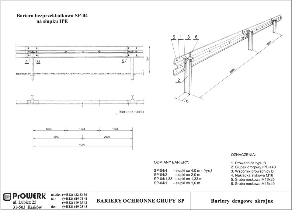 ) SP-04/2 - słupki co 2,0 m SP-04/1,33 - słupki co 1,33 m SP-04/1 - słupki co 1,0 m 2.