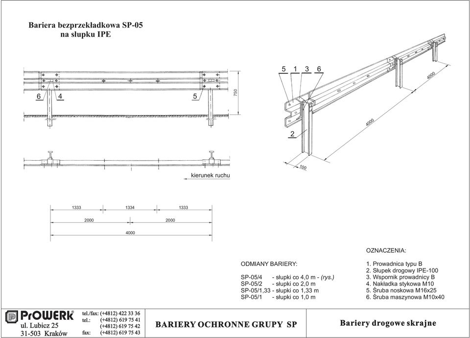 ) SP-0/2 - słupki co 2,0 m SP-0/1,33 - słupki co 1,33 m SP-0/1 - słupki co 1,0 m 2.