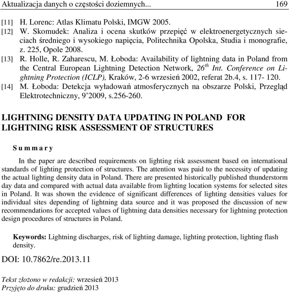 Zaharescu, M. Łoboda: Availability of lightning data in Poland from the Central European Lightning Detection Network, 26 th Int.