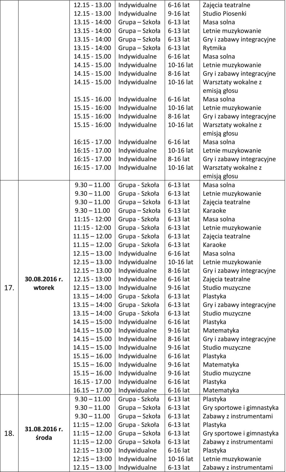 środa 15.15-16.00 12.