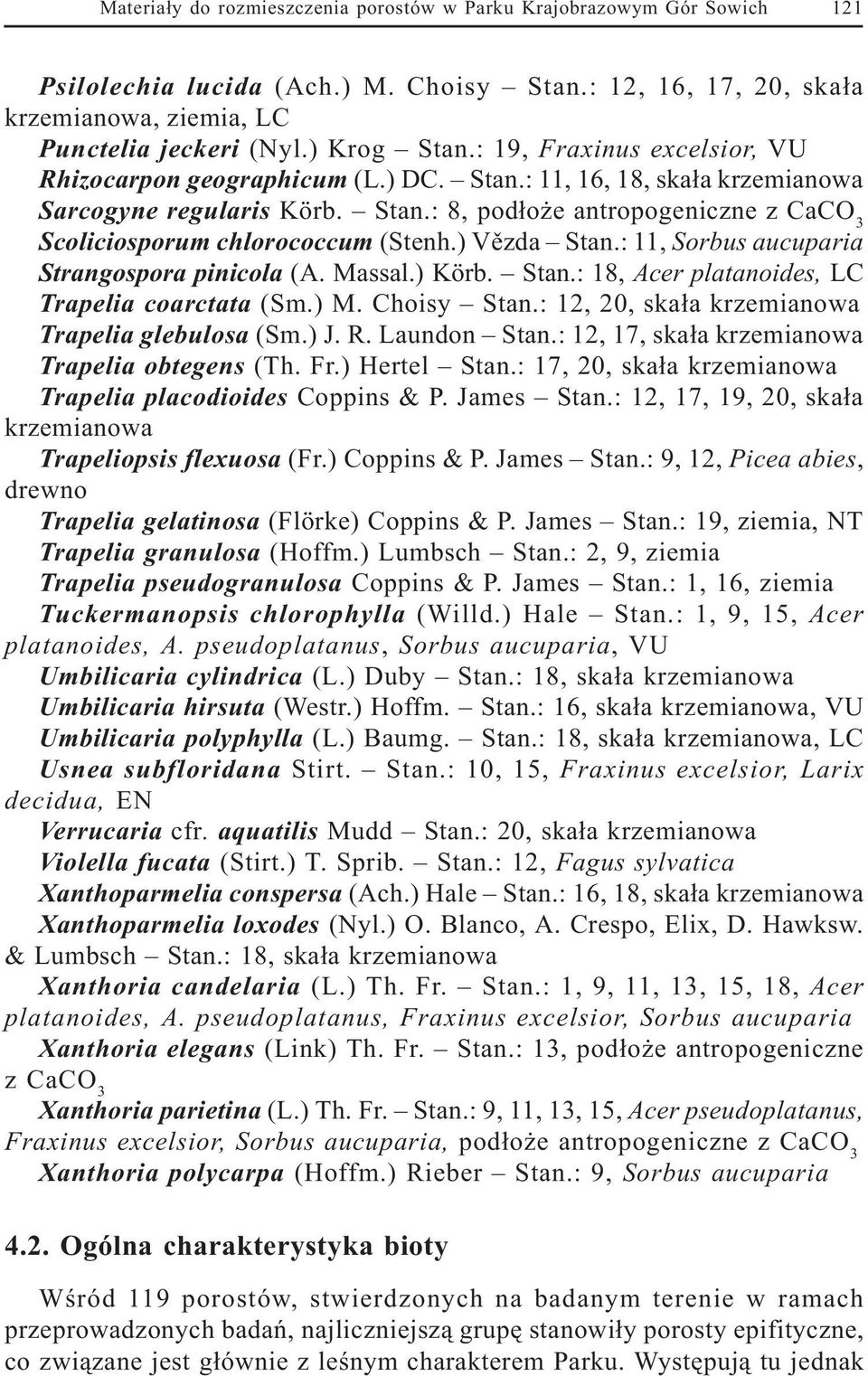 ) Vìzda Stan.: 11, Sorbus aucuparia Strangospora pinicola (A. Massal.) Körb. Stan.: 18, Acer platanoides, LC Trapelia coarctata (Sm.) M. Choisy Stan.: 12, 20, ska³a krzemianowa Trapelia glebulosa (Sm.