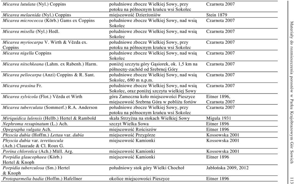 po³udniowe zbocze Wielkiej Sowy, nad wsi¹ Czarnota 2007 Sokolec Micarea myriocarpa V. Wirth & Vìzda ex.