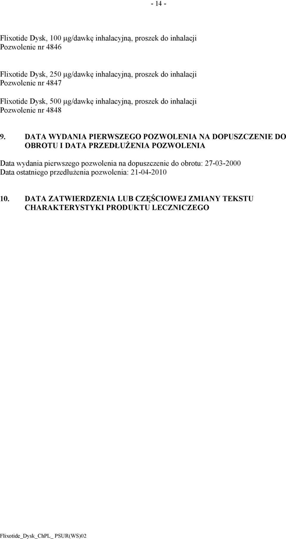 DATA WYDANIA PIERWSZEGO POZWOLENIA NA DOPUSZCZENIE DO OBROTU I DATA PRZEDŁUŻENIA POZWOLENIA Data wydania pierwszego pozwolenia na