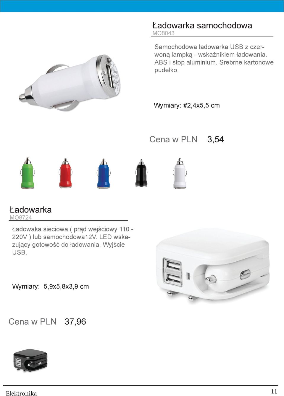 Wymiary: #2,4x5,5 cm Cena w PLN 3,54 Ładowarka MO8724 Ładowaka sieciowa ( prąd wejściowy