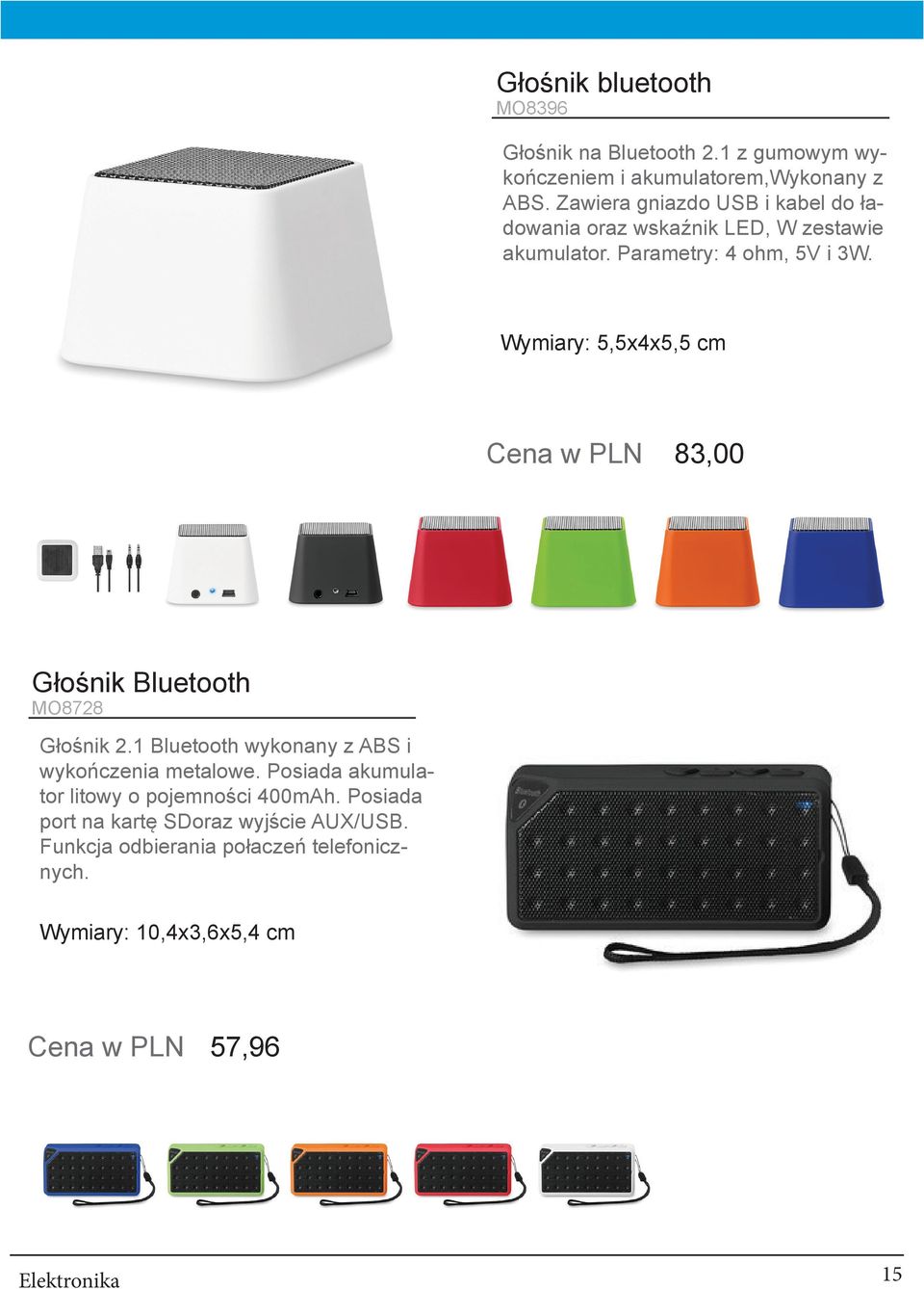 Wymiary: 5,5x4x5,5 cm Cena w PLN 83,00 Głośnik Bluetooth MO8728 Głośnik 2.1 Bluetooth wykonany z ABS i wykończenia metalowe.