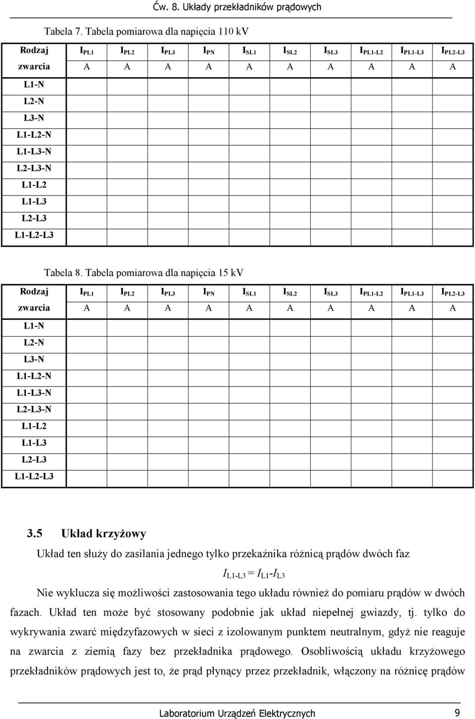 5 Układ krzyżowy Układ ten służy do zasilania jednego tylko przekaźnika różnicą prądów dwóch faz I = I L1 -I L3 Nie wyklucza się możliwości zastosowania tego układu również do pomiaru prądów w dwóch