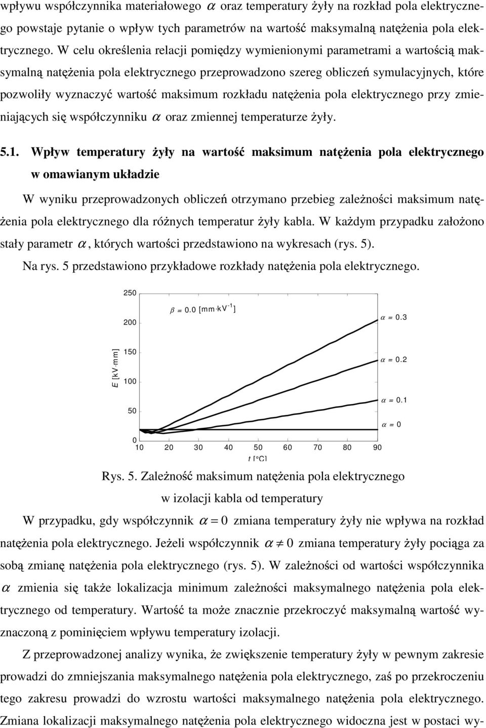 rozkładu nat enia pola elektrycznego przy zmieniaj cych si współczynniku α oraz zmiennej temperaturze yły. 5.1.
