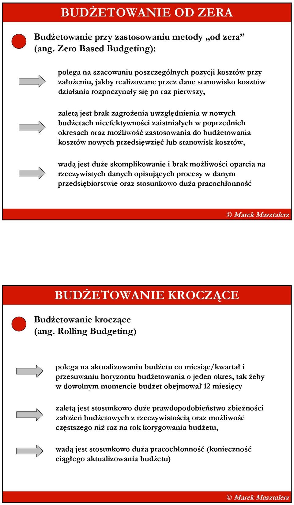 zagroŝenia uwzględnienia w nowych budŝetach nieefektywności zaistniałych w poprzednich okresach oraz moŝliwość zastosowania do budŝetowania kosztów nowych przedsięwzięć lub stanowisk kosztów, wadą