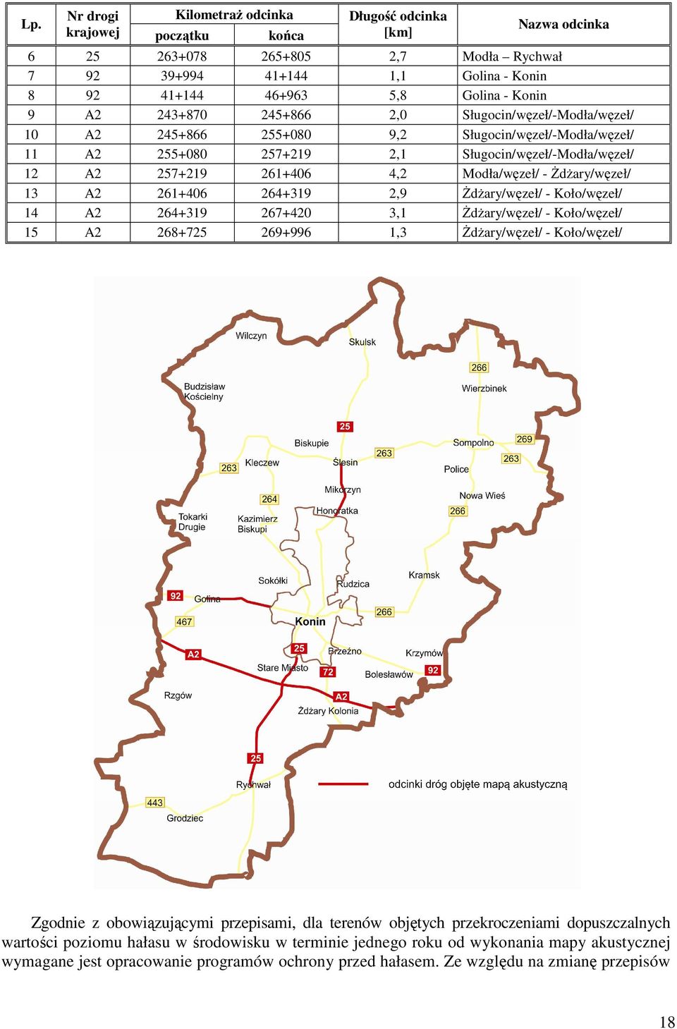 Modła/węzeł/ - Żdżary/węzeł/ 13 A2 261+406 264+319 2,9 Żdżary/węzeł/ - Koło/węzeł/ 14 A2 264+319 267+420 3,1 Żdżary/węzeł/ - Koło/węzeł/ 15 A2 268+725 269+996 1,3 Żdżary/węzeł/ - Koło/węzeł/ Zgodnie