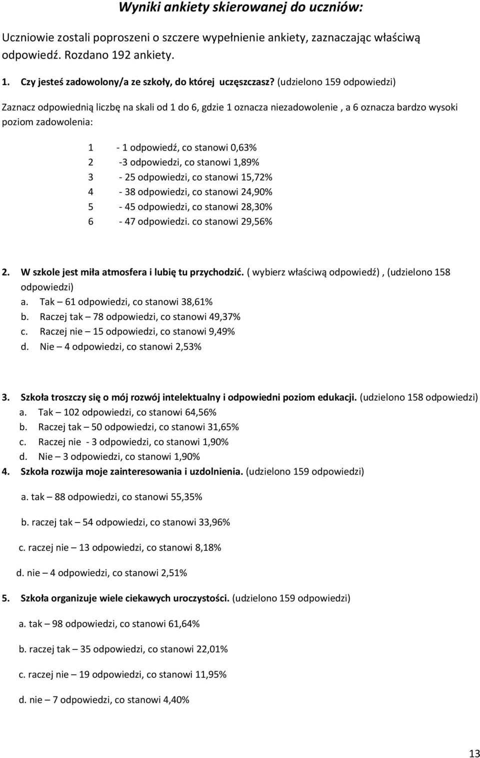 co stanowi 1,89% 3-25 odpowiedzi, co stanowi 15,72% 4-38 odpowiedzi, co stanowi 24,90% 5-45 odpowiedzi, co stanowi 28,30% 6-47 odpowiedzi. co stanowi 29,56% 2.