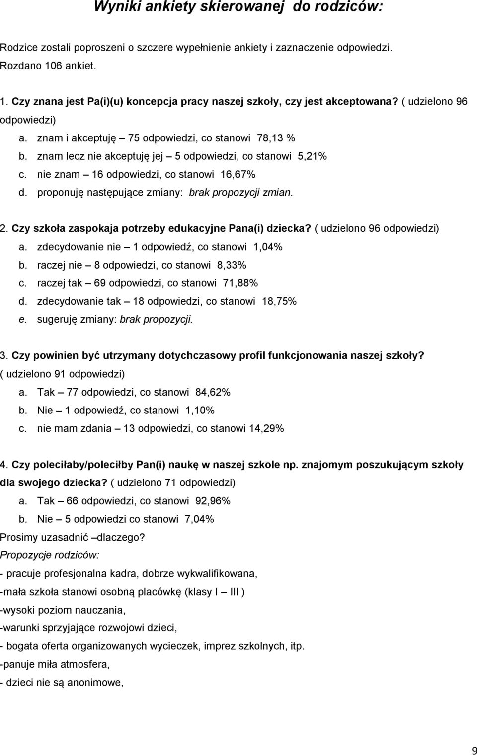 znam lecz nie akceptuję jej 5 odpowiedzi, co stanowi 5,21% c. nie znam 16 odpowiedzi, co stanowi 16,67% d. proponuję następujące zmiany: brak propozycji zmian. 2.