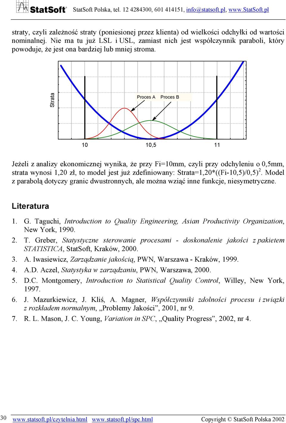 Strata Proces A Proces B 10 10,5 11 Jeżeli z analizy ekonomicznej wynika, że przy Fi=10mm, czyli przy odchyleniu o 0,5mm, strata wynosi 1,20 zł, to model jest już zdefiniowany:
