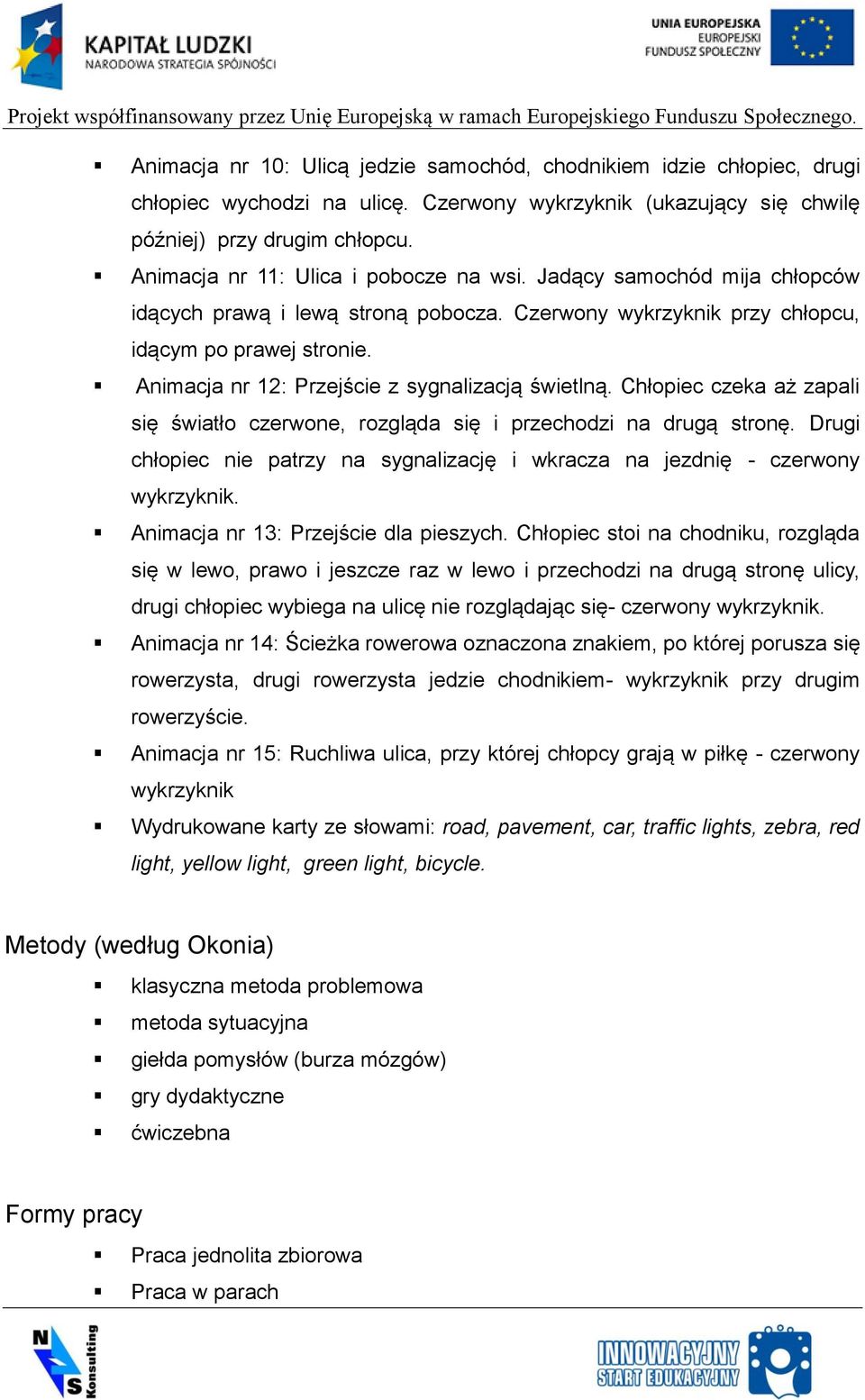 Animacja nr 12: Przejście z sygnalizacją świetlną. Chłopiec czeka aż zapali się światło czerwone, rozgląda się i przechodzi na drugą stronę.