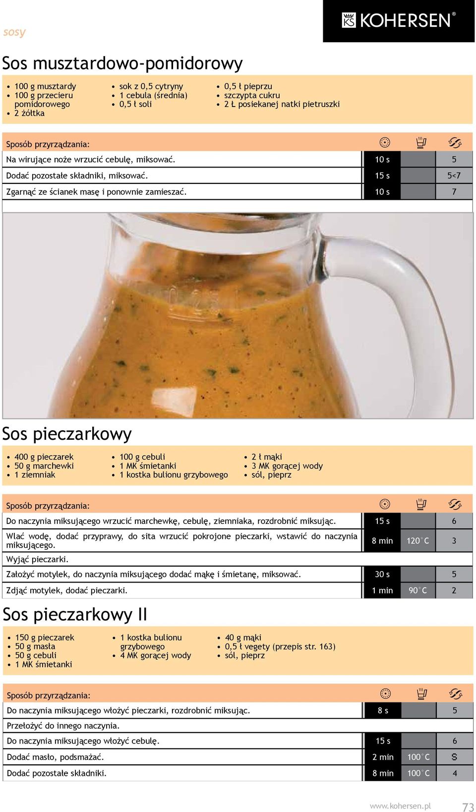 10 s 7 Sos pieczarkowy 400 g pieczarek 50 g marchewki 1 ziemniak 100 g cebuli 1 MK śmietanki 1 kostka bulionu grzybowego 2 ł mąki 3 MK gorącej wody sól, pieprz Do naczynia miksującego wrzucić