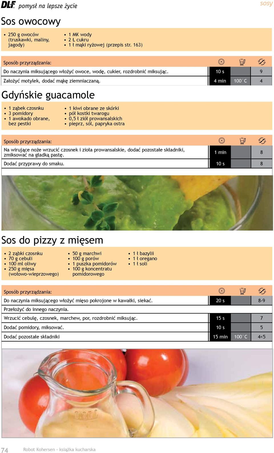 4 min 100 C 4 Gdyńskie guacamole 1 ząbek czosnku 3 pomidory 1 awokado obrane, bez pestki 1 kiwi obrane ze skórki pół kostki twarogu 0,5 ł ziół prowansalskich pieprz, sól, papryka ostra Na wirujące