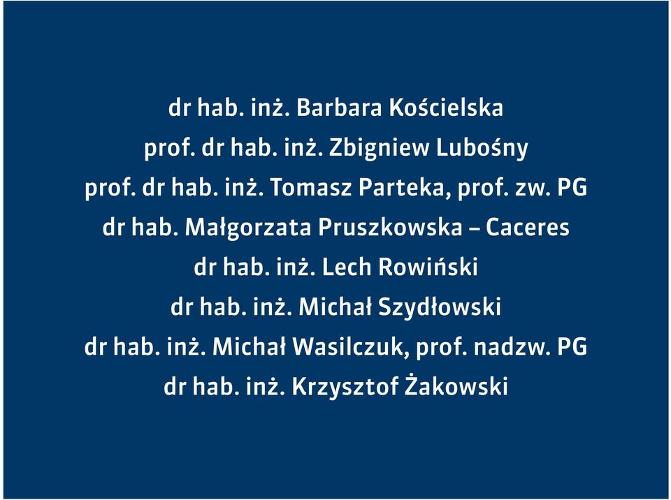 Małgorzata Pruszkowska Caceres dr hab. inż. Lech Rowiński dr hab. inż. Michał Szydłowski dr hab.