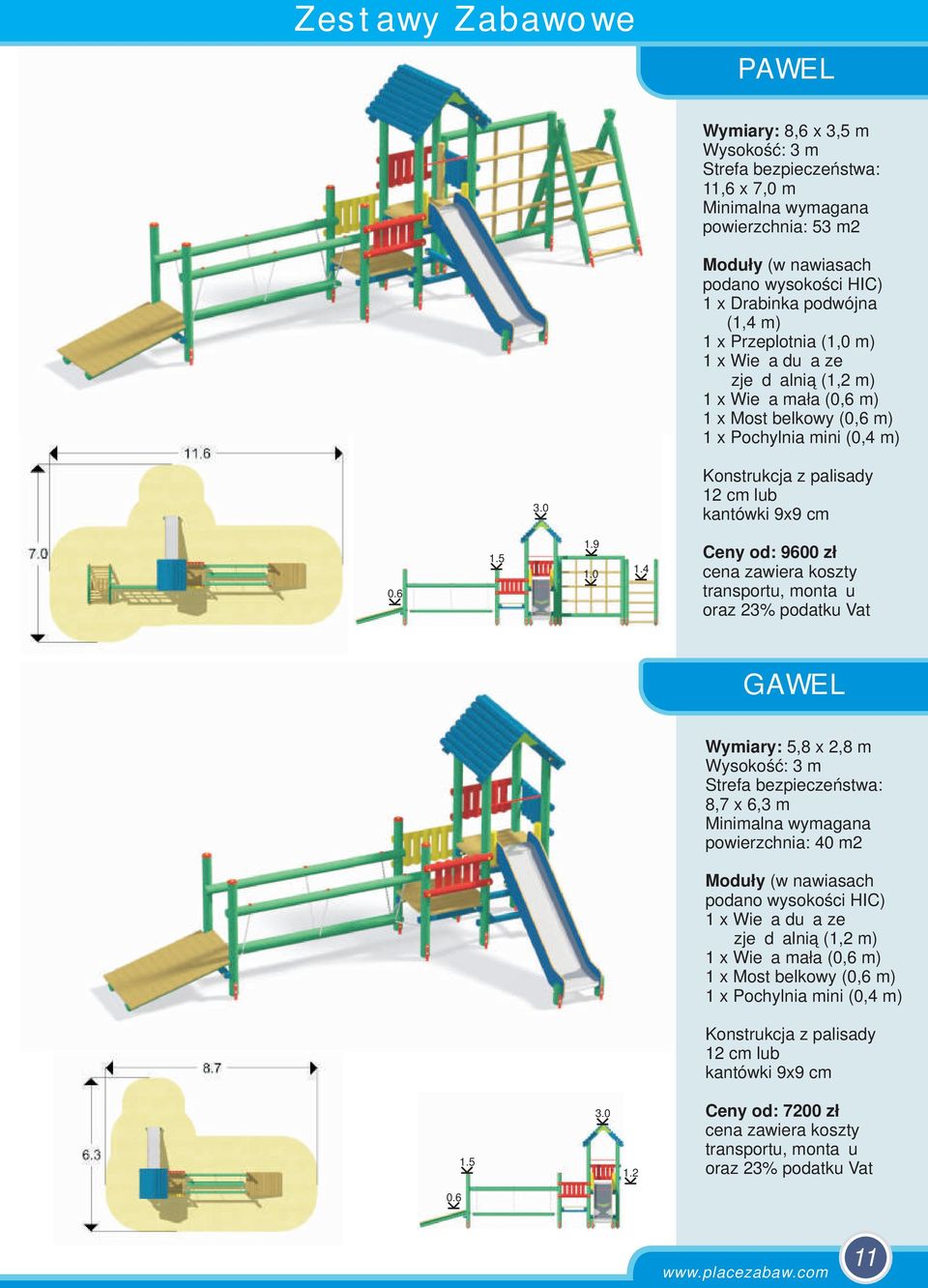 m) 15 19 10 14 Ceny od: 9600 zł GAWEL Wymiary: 5,8 x 2,8 m 8,7 x 6,3 m powierzchnia: 40 m2 1 x Wieża