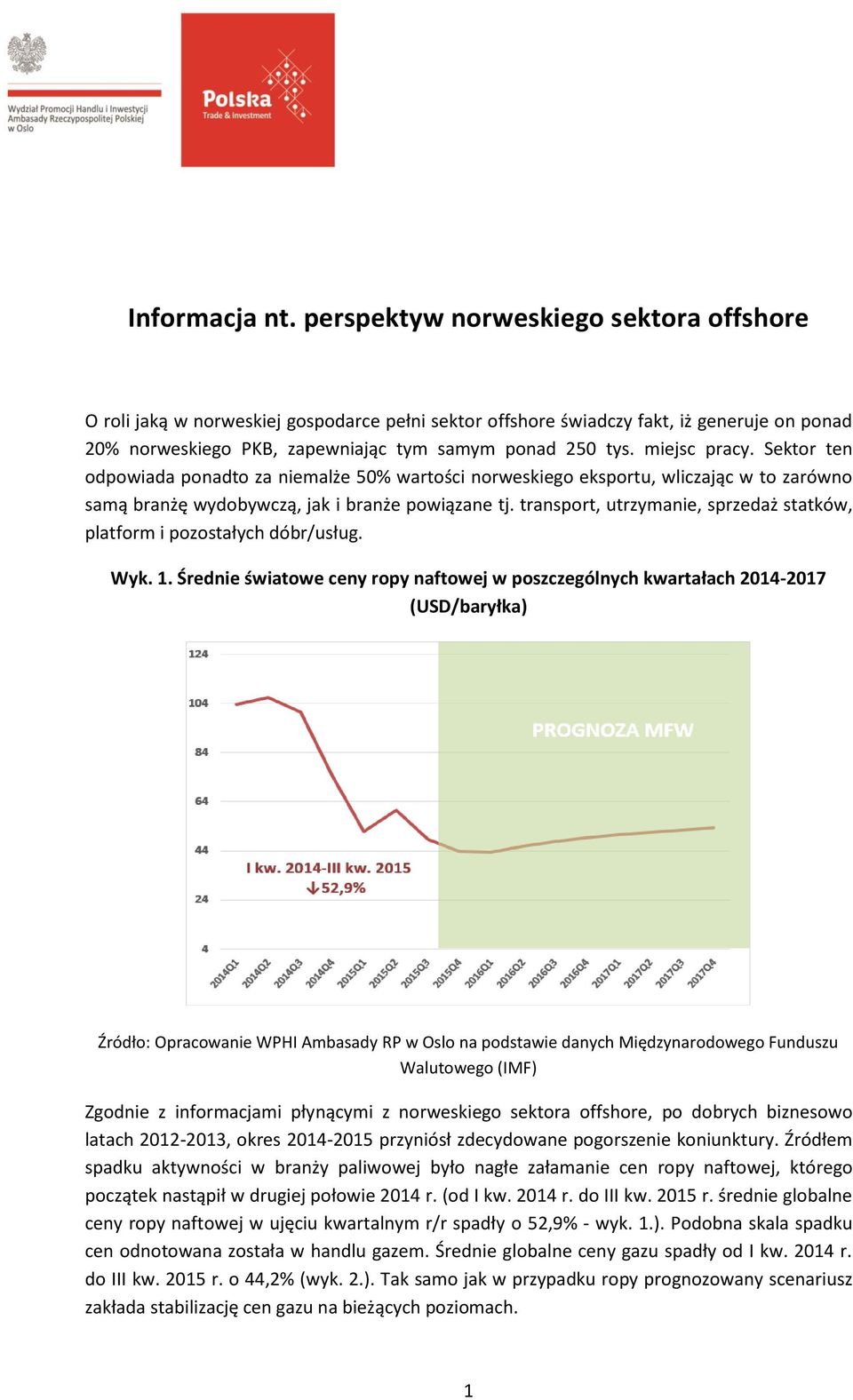 miejsc pracy. Sektor ten odpowiada ponadto za niemalże 50% wartości norweskiego eksportu, wliczając w to zarówno samą branżę wydobywczą, jak i branże powiązane tj.