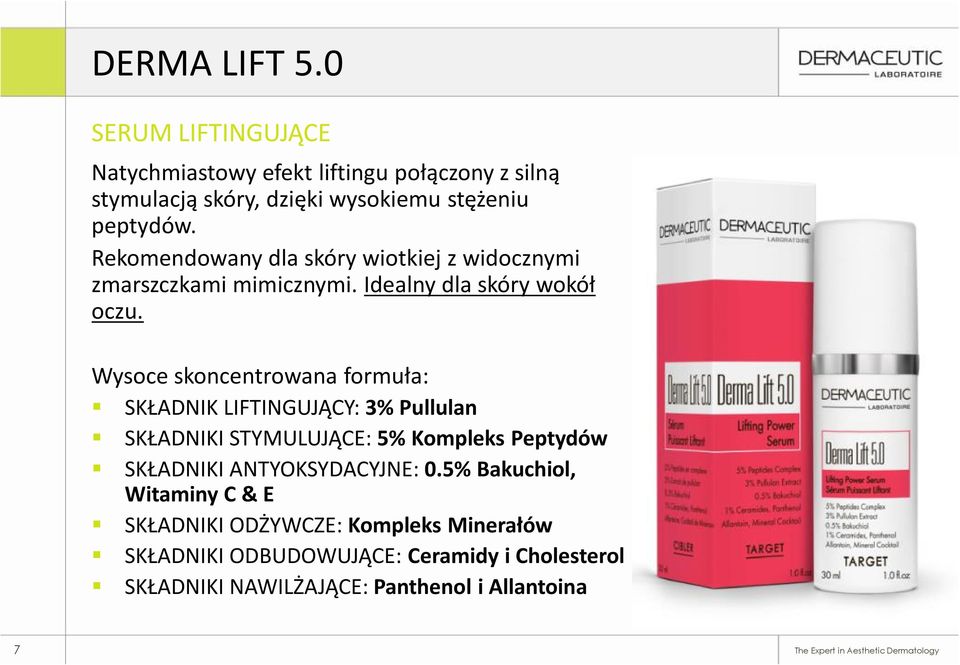 Wysoce skoncentrowana formuła: SKŁADNIK LIFTINGUJĄCY: 3% Pullulan SKŁADNIKI STYMULUJĄCE: 5% Kompleks Peptydów SKŁADNIKI