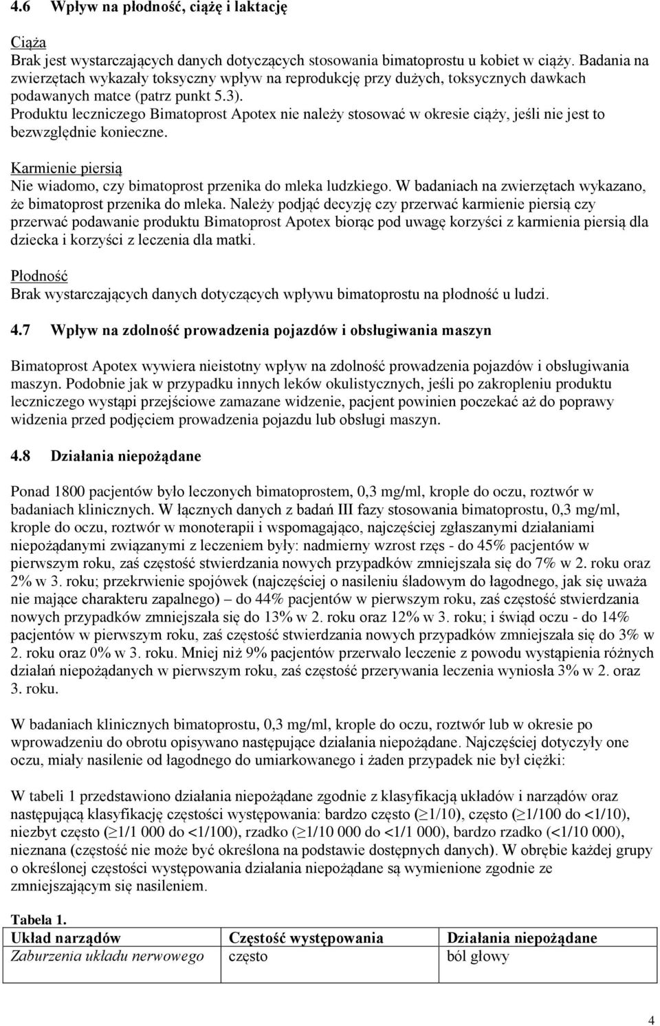 Produktu leczniczego Bimatoprost Apotex nie należy stosować w okresie ciąży, jeśli nie jest to bezwzględnie konieczne. Karmienie piersią Nie wiadomo, czy bimatoprost przenika do mleka ludzkiego.