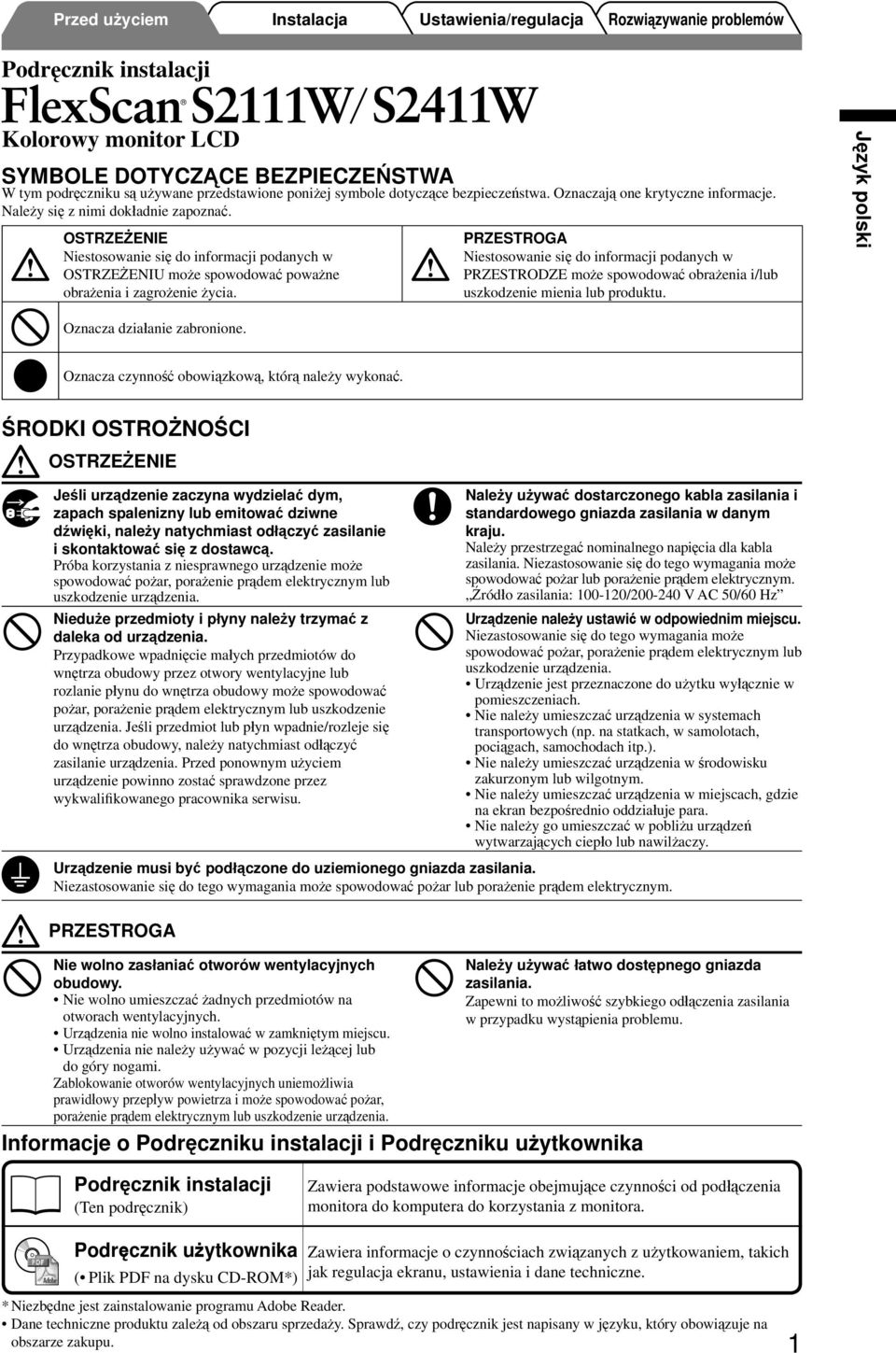 PRZESTROGA Niestosowanie się do informacji podanych w PRZESTRODZE może spowodować obrażenia i/lub uszkodzenie mienia lub produktu. Oznacza działanie zabronione.