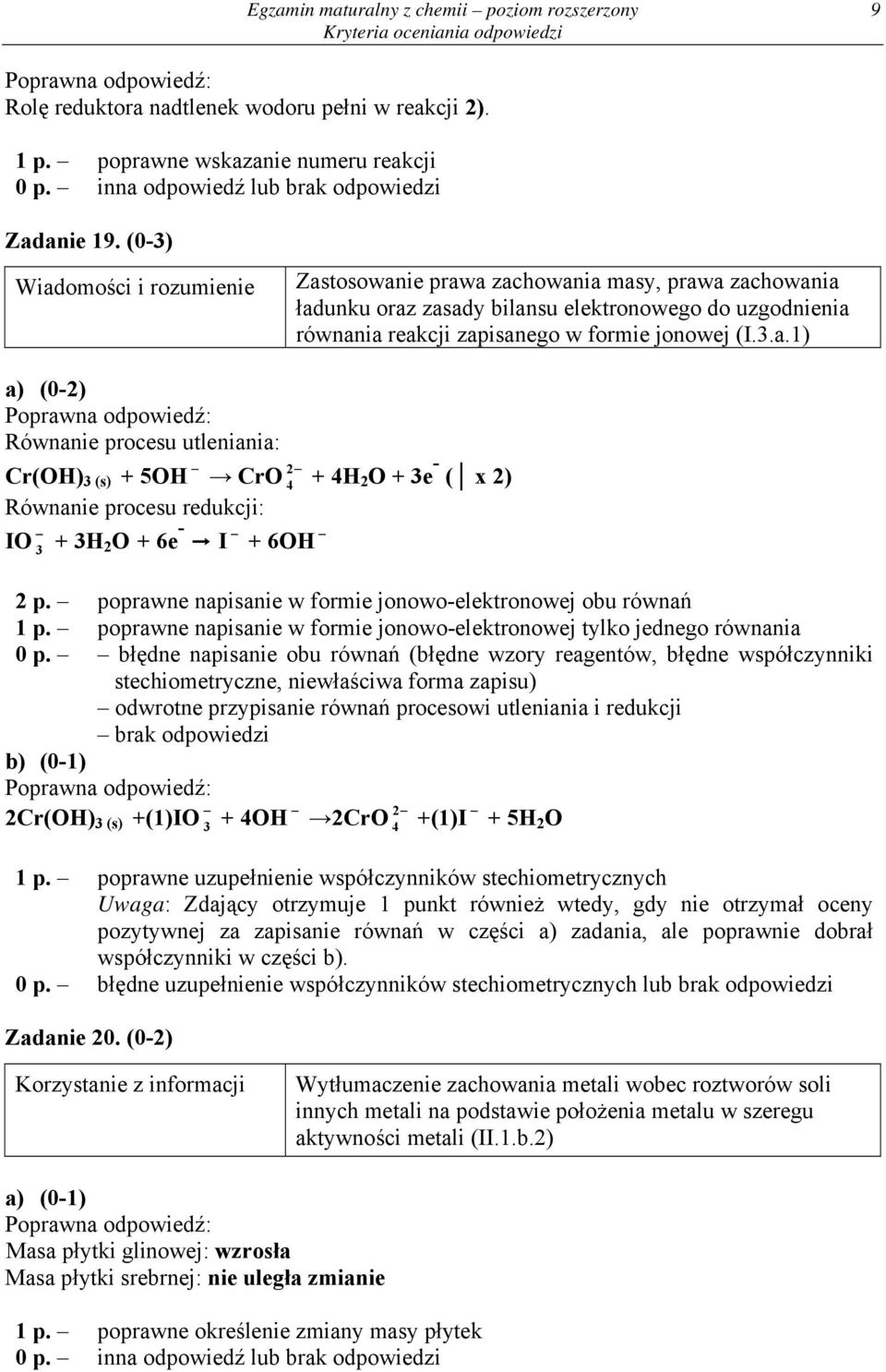 poprawne napisanie w formie jonowo-elektronowej obu równań 1 p. poprawne napisanie w formie jonowo-elektronowej tylko jednego równania 0 p.
