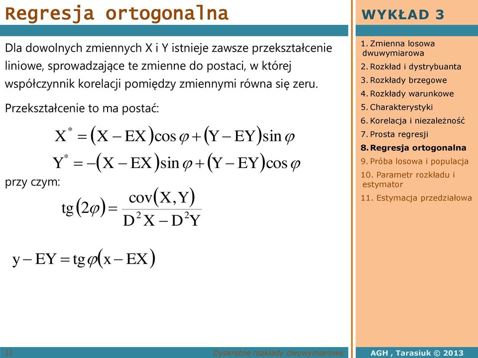 zeru. Przekształcee to ma ostać: Y rzy czym: * * E cos Y EY s E s Y EY cos