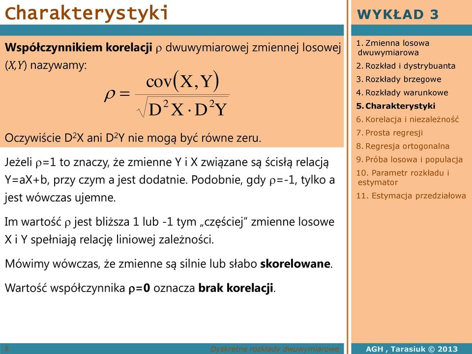 Podobe, gdy =-1, tylko a jest wówczas ujeme. cov D, Y D Y. Rozkład dystrybuata 5.