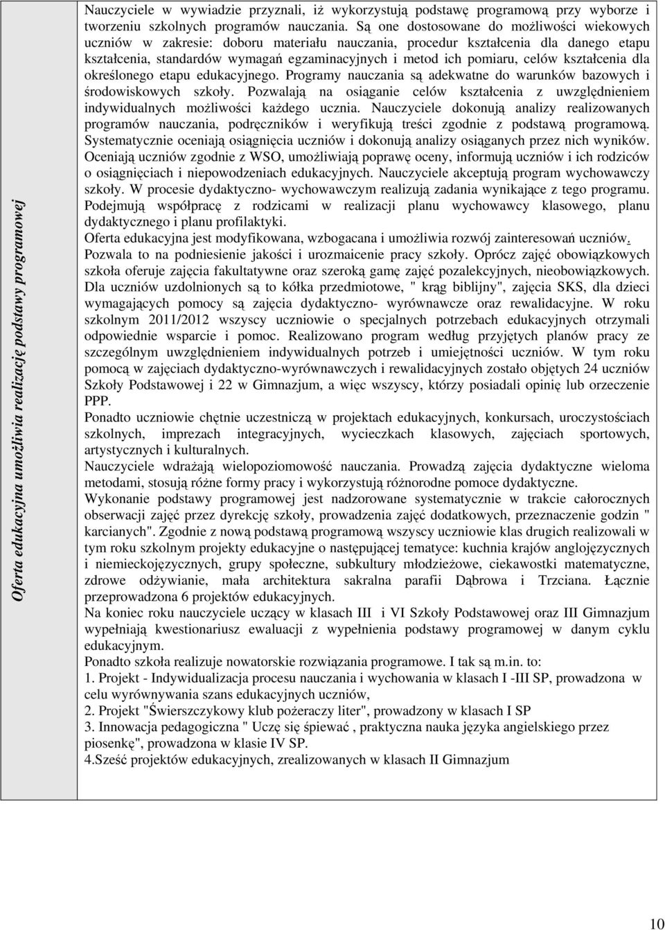 celów kształcenia dla określonego etapu edukacyjnego. Programy nauczania są adekwatne do warunków bazowych i środowiskowych szkoły.