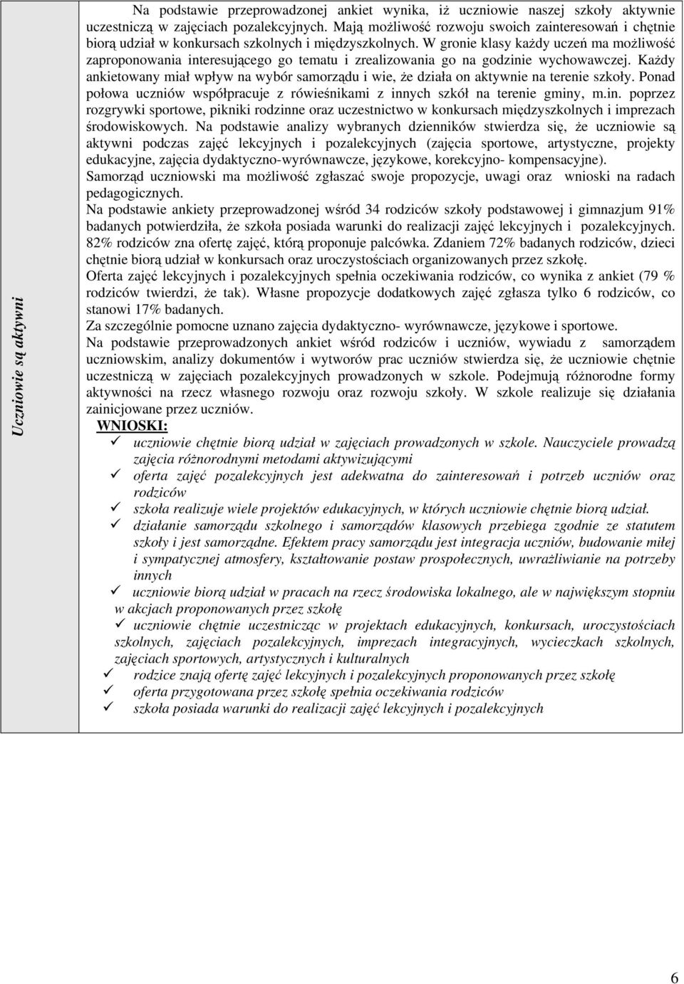 W gronie klasy każdy uczeń ma możliwość zaproponowania interesującego go tematu i zrealizowania go na godzinie wychowawczej.