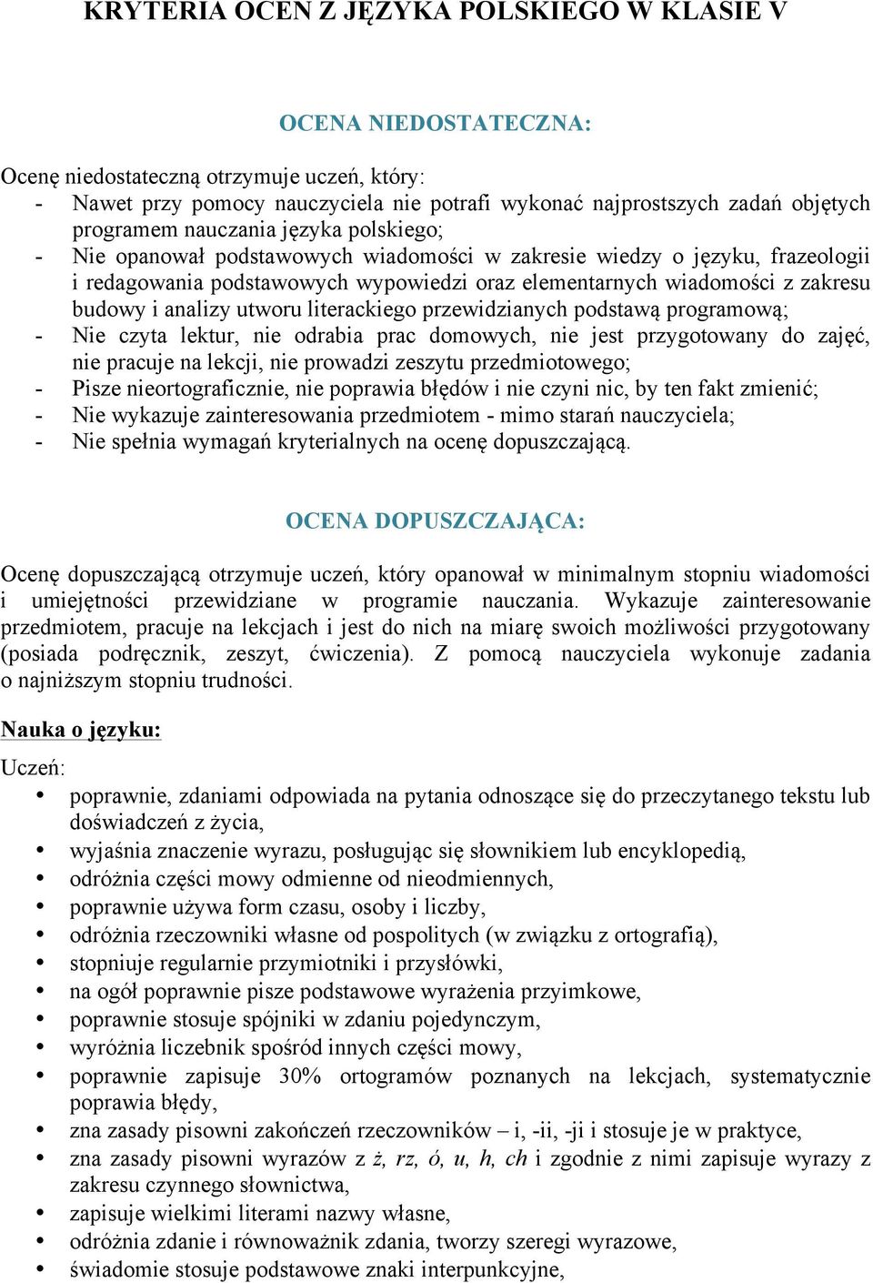 budowy i analizy utworu literackiego przewidzianych podstawą programową; - Nie czyta lektur, nie odrabia prac domowych, nie jest przygotowany do zajęć, nie pracuje na lekcji, nie prowadzi zeszytu