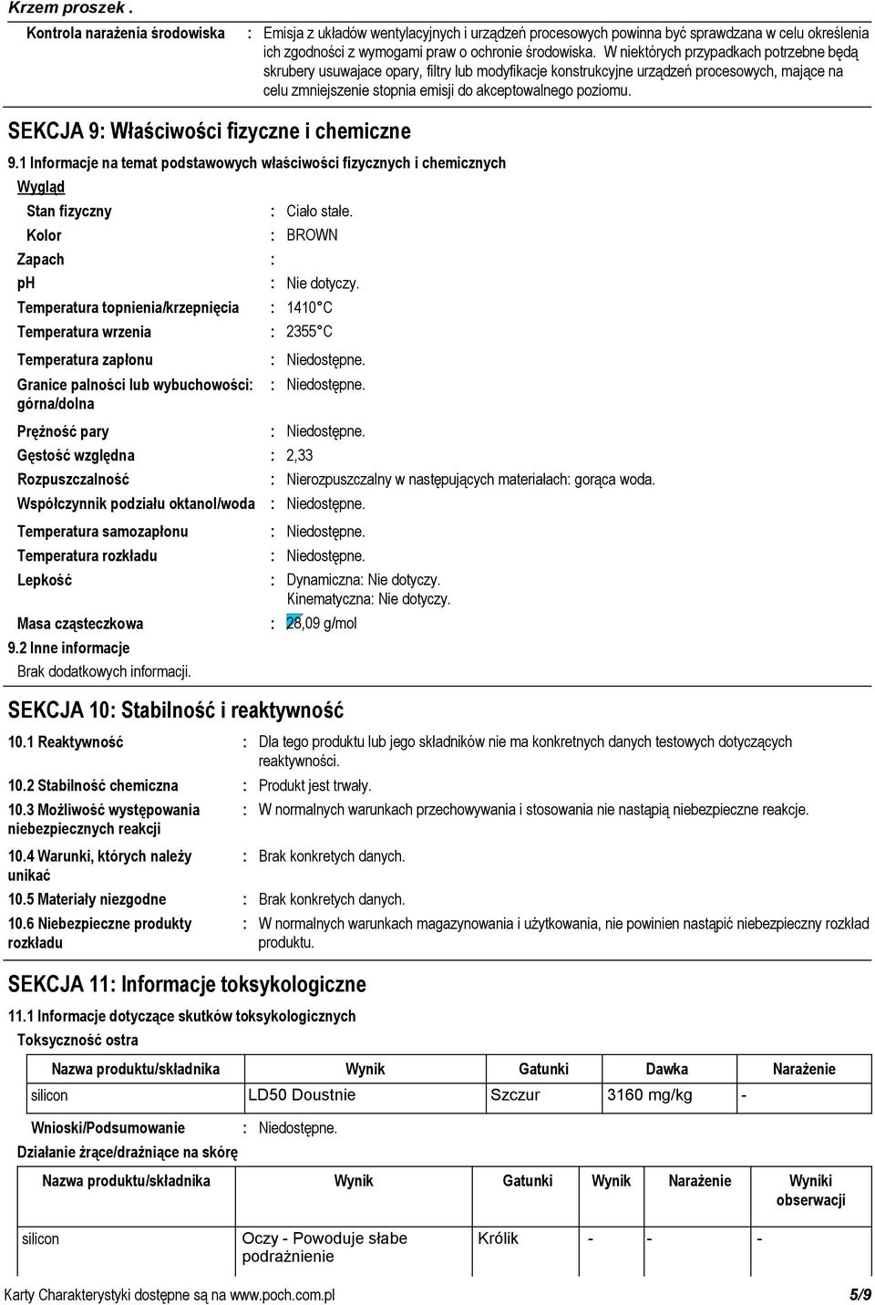 SEKCJA 9 Właściwości fizyczne i chemiczne 9.
