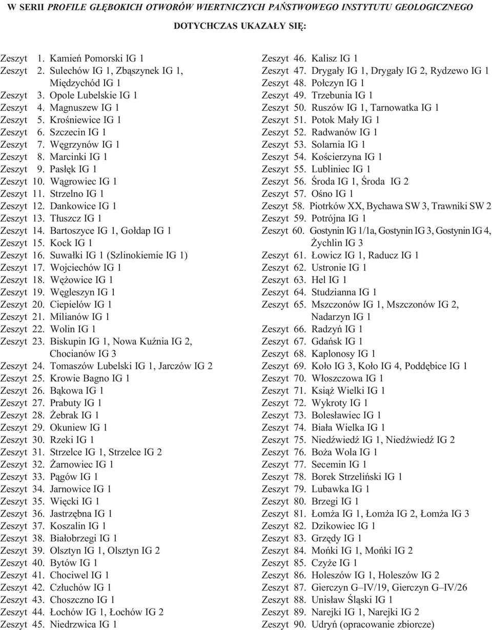 Marcinki IG 1 Zeszyt 9. Pas³êk IG 1 Zeszyt 10. W¹growiec IG 1 Zeszyt 11. Strzelno IG 1 Zeszyt 12. Dankowice IG 1 Zeszyt 13. T³uszcz IG 1 Zeszyt 14. Bartoszyce IG 1, Go³dap IG 1 Zeszyt 15.