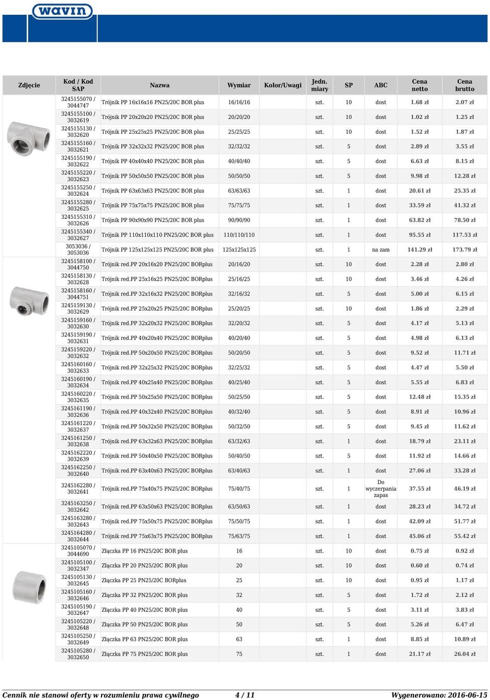 3 zł 20 / 3062 Trójnik PP 7x7x7 PN2/C BOR plus 7/7/7 33.9 zł. zł 30 / 30626 Trójnik PP xx PN2/C BOR plus //.2 zł 7.0 zł 3 / 30627 Trójnik PP 0x0x0 PN2/C BOR plus 0/0/0 9. zł 7.3 zł 303036 / 303036 Trójnik PP 2x2x2 PN2/C BOR plus 2x2x2.