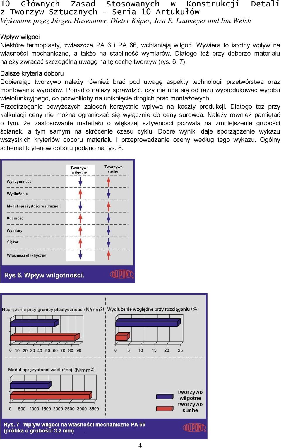 Dalsze kryteria doboru Dobierając tworzywo należy również brać pod uwagę aspekty technologii przetwórstwa oraz montowania wyrobów.