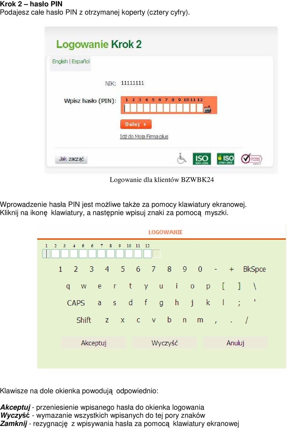 Kliknij na ikonę klawiatury, a następnie wpisuj znaki za pomocą myszki.