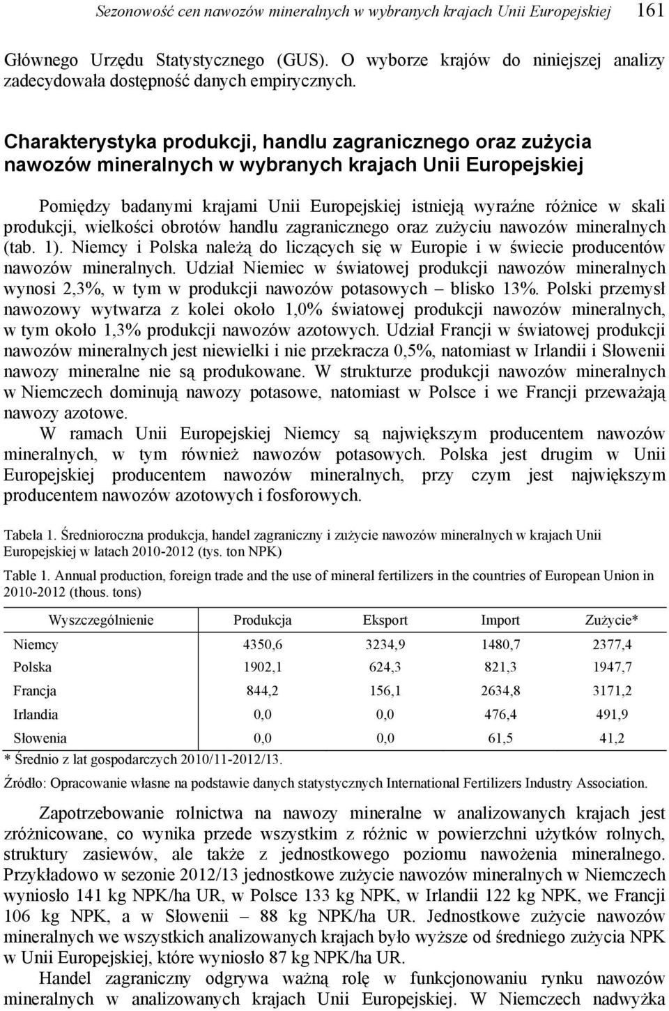 produkcji, wielkości obrotów handlu zagranicznego oraz zużyciu nawozów mineralnych (tab. 1). Niemcy i Polska należą do liczących się w Europie i w świecie producentów nawozów mineralnych.