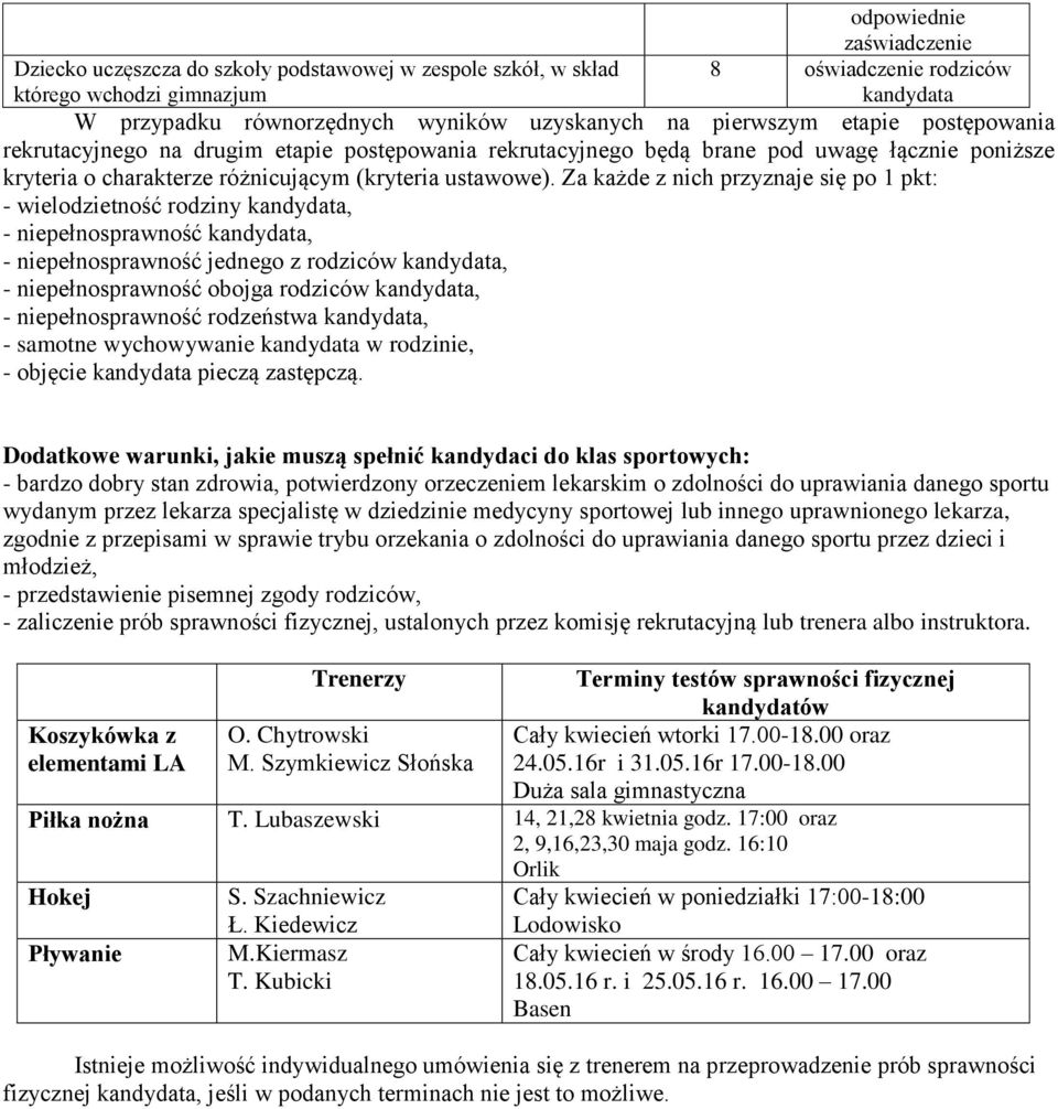 Za każde z nich przyznaje się po 1 pkt: - wielodzietność rodziny kandydata, - niepełnosprawność kandydata, - niepełnosprawność jednego z rodziców kandydata, - niepełnosprawność obojga rodziców