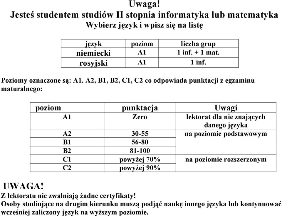 informatyka lub matematyka Wybierz język i