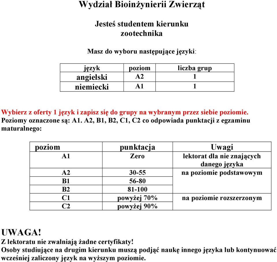 wyboru następujące języki: angielski