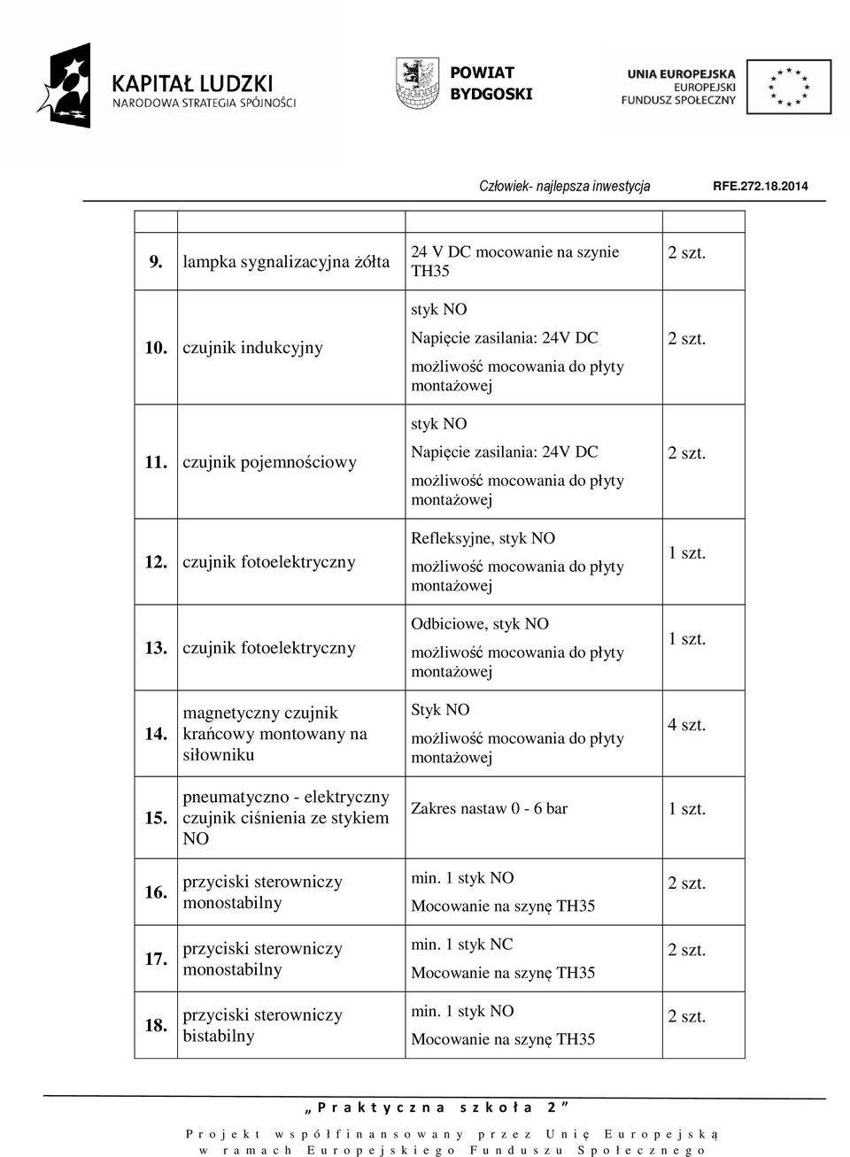 Odbiciowe, styk NO 14. magnetyczny czujnik krańcowy montowany na siłowniku Styk NO 4 szt. 15.