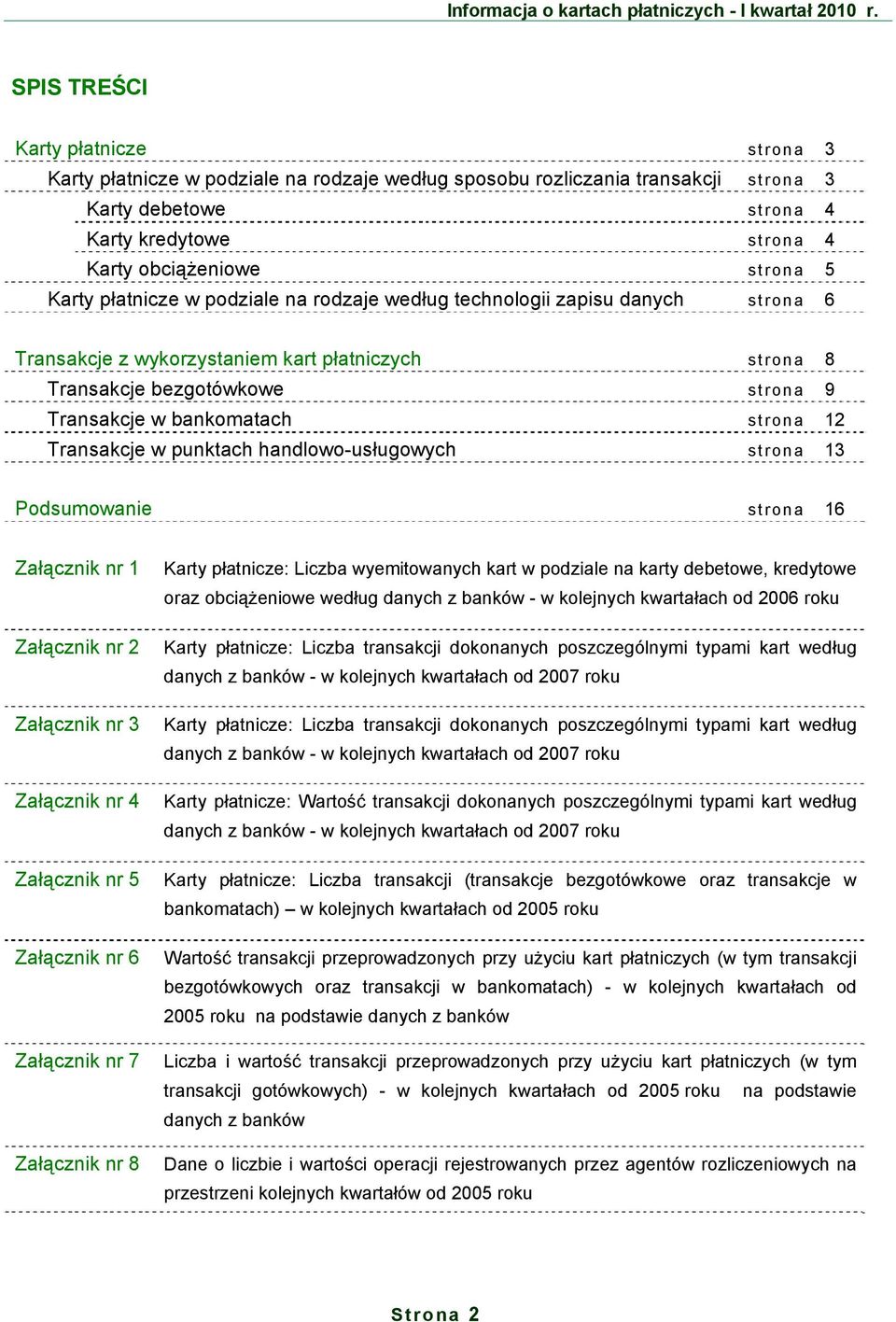 12 Transakcje w punktach handlowo-usługowych strona 13 Podsumowanie strona 16 Załącznik nr 1 Załącznik nr 2 Załącznik nr 3 Załącznik nr 4 Załącznik nr 5 Załącznik nr 6 Załącznik nr 7 Załącznik nr 8