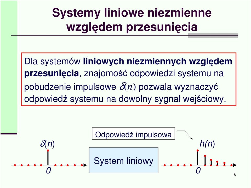 systemu na pobudzenie impulsowe δ(n) pozwala wyznaczy odpowied