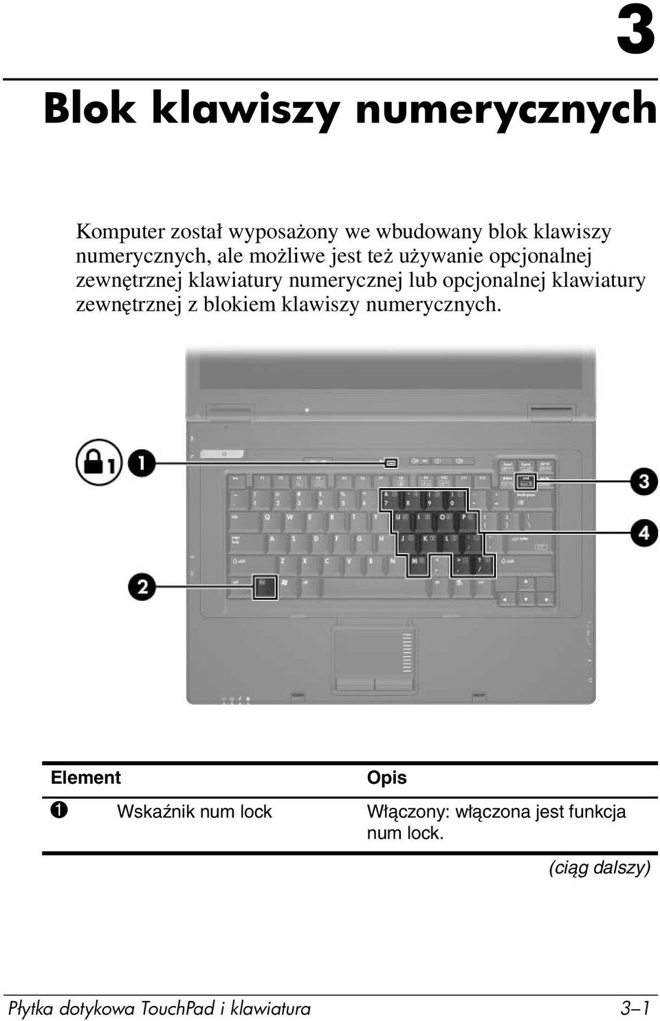 lub opcjonalnej klawiatury zewnętrznej z blokiem klawiszy numerycznych.